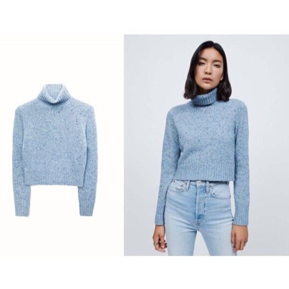 Re/Done Cropped Turtleneck Sweater Blue Women’s Sky $425 size small S - Picture 2 of 10